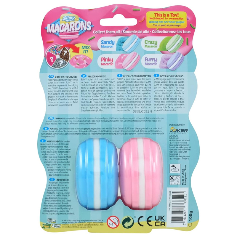SLIMY Macarons 3x50g – Pasta Giocosa Rosa, Viola E Verde Con Glitter E Mix-in Per Bambini 5+