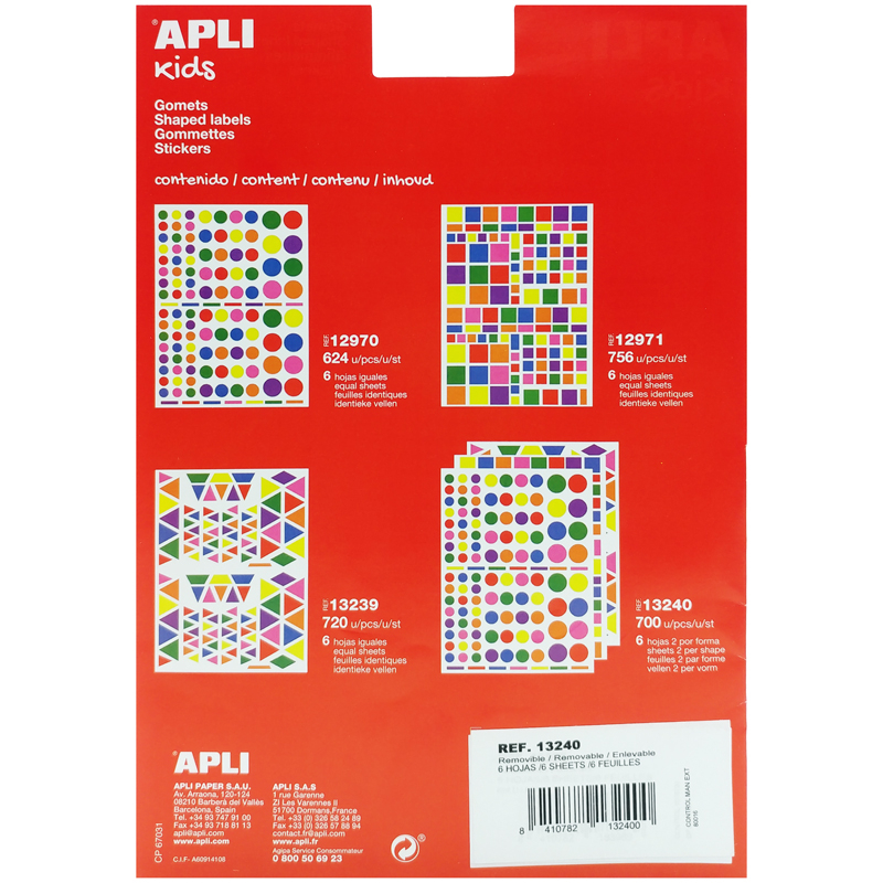 Etichette Adesive Apli 13240 - Gommette Multicolore Per Bambini | 6 Fogli Con 668 Pezzi - Foto 3