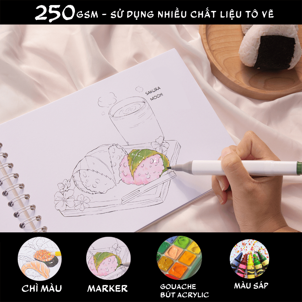 Sổ Tô Màu Đồ Ăn Nhật Bản 40 Tranh 250gsm Odom Paper