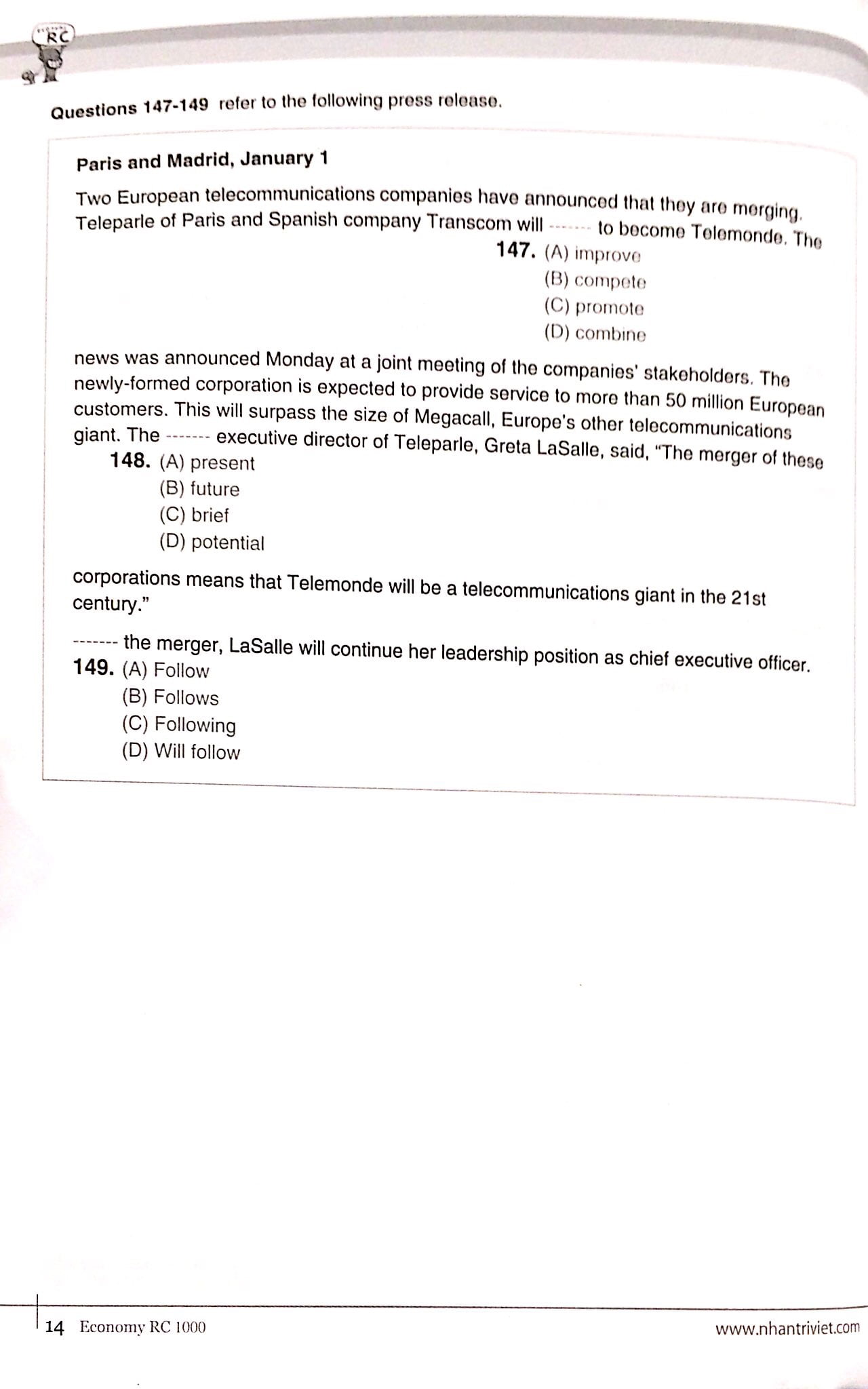 Tải sách Economy TOEIC RC1000 Vol 2 PDF đọc ebook online, epub online, nghe sách nói audio miễn phí.