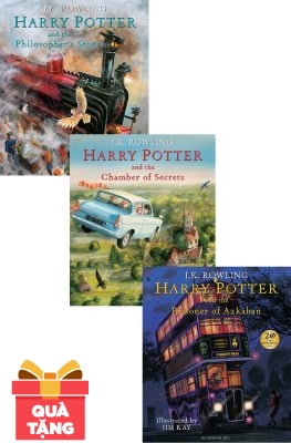 Combo Harry Potter And The Philosopher's Stone - The Chamber Of Secrets - The Prisoner Of Azkaban (Illustrated Edition) + [Quà Tặng] Bộ 4 Bookmark 4 Nhà - Áo Thiết Kế Độc Quyền (Số Lượng Có Hạn)