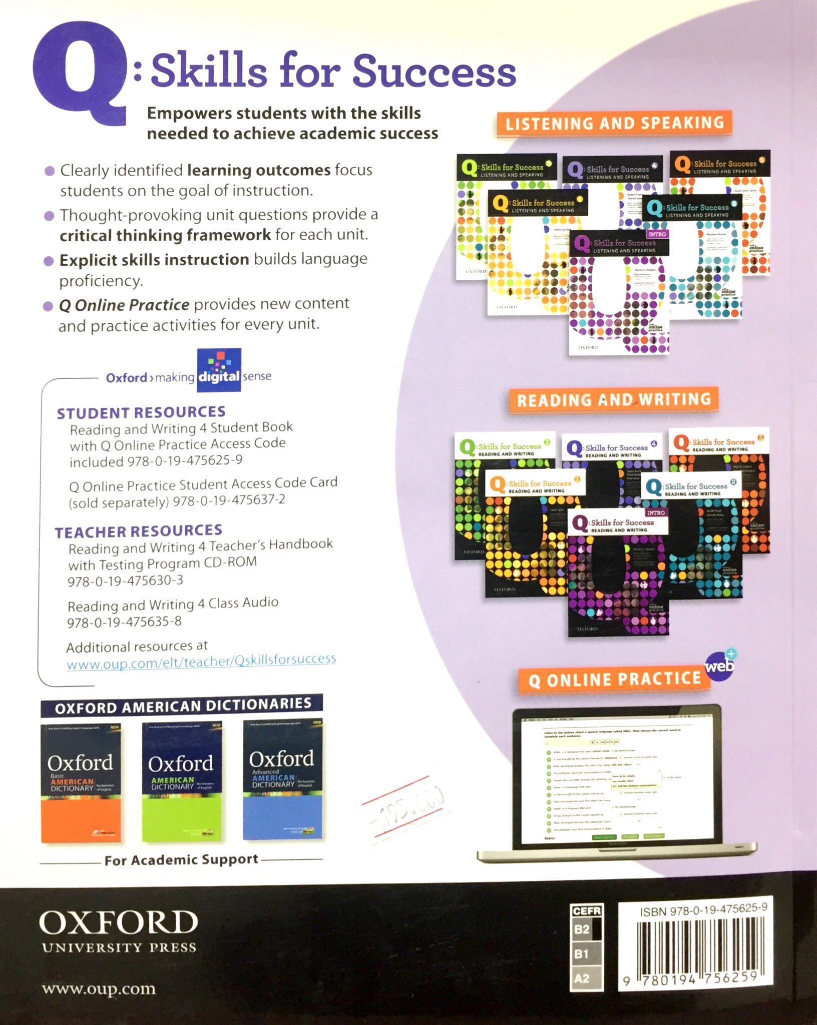 Q Skills for Success Reading and Writing 4 Student Book with Online