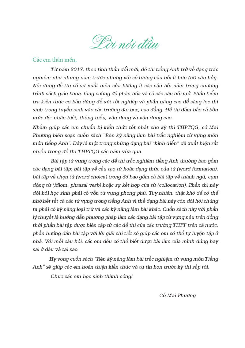 Rèn Kỹ Năng Làm Bài Trắc Nghiệm Từ Vựng Môn Tiếng Anh PDF Rèn Kỹ Năng Làm Bài Trắc Nghiệm Từ Vựng Môn Tiếng Anh PDF