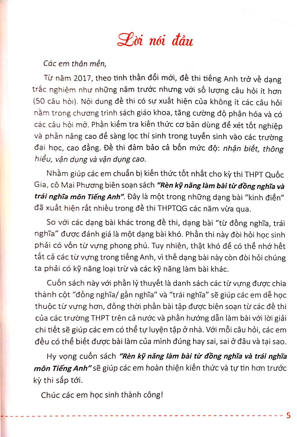 Rèn Kỹ Năng Làm Bài Từ Đồng Nghĩa Và Trái Nghĩa Môn Tiếng Anh Dành Cho Ôn Thi THPT Quốc Gia PDF