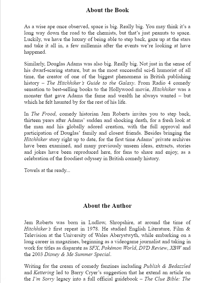 The Frood The Authorised and Very Official History of Douglas Adams