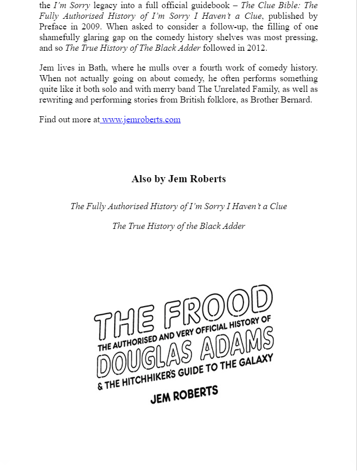 The Frood The Authorised and Very Official History of Douglas Adams
