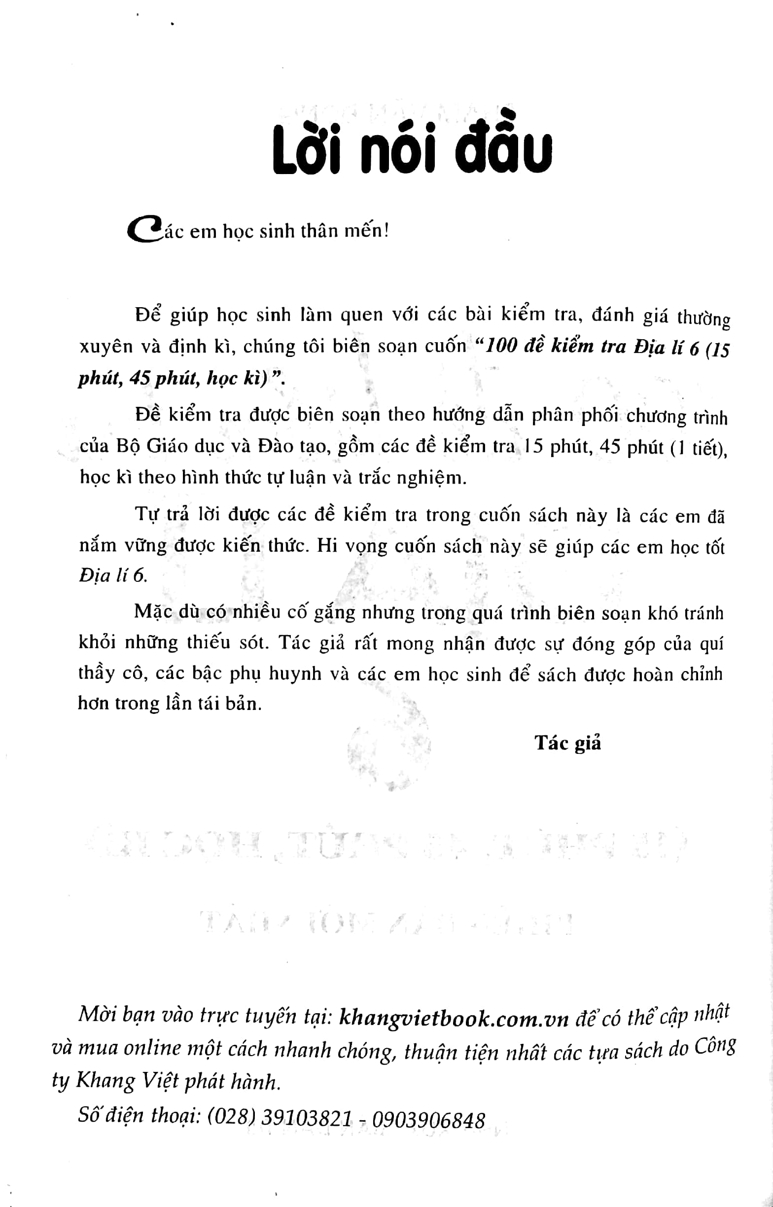 Tải sách 100 Đề Kiểm Tra Địa Lí 6 (15 Phút - 45 Phút - Học Kì) PDF đọc ebook online, epub online, nghe sách nói audio miễn phí.
