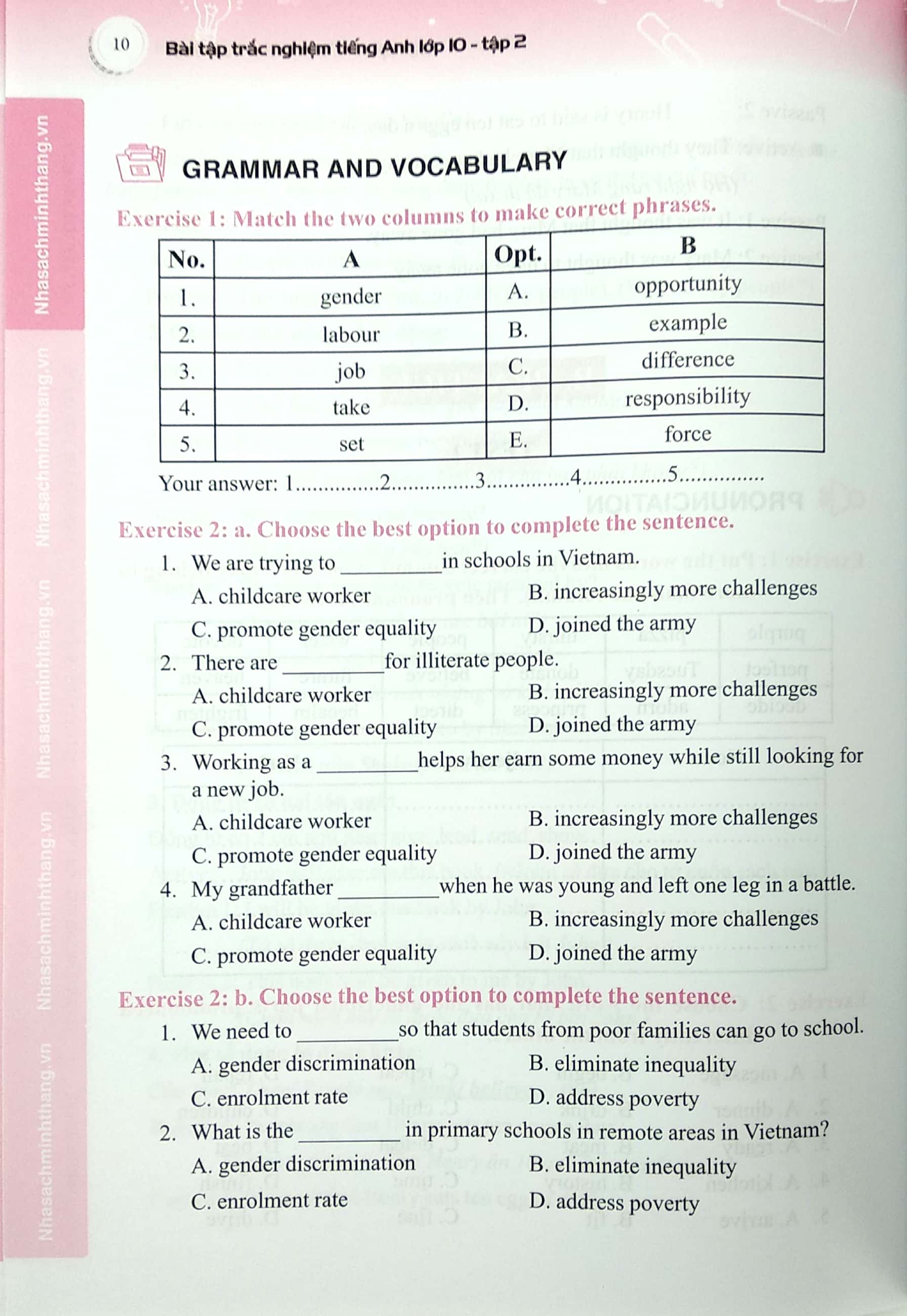 Bài Tập Trắc Nghiệm Tiếng Anh Lớp 10 Tập 2 - Có Đáp Án PDF - Tờ Khai Y Tế