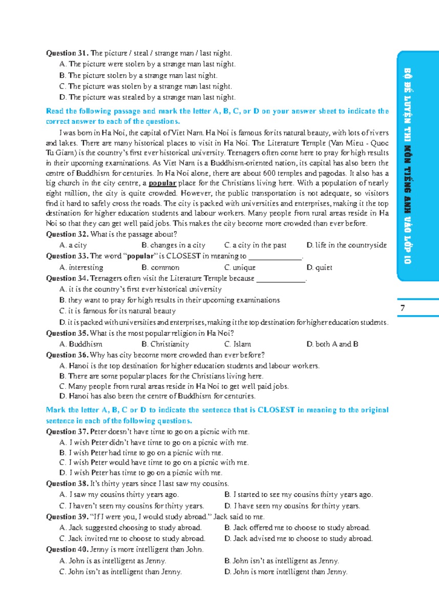 Bộ Đề Luyện Thi Môn Tiếng Anh Vào Lớp 10 (Có Đáp Án) PDF đọc ebook online, epub online, nghe sách nói audio miễn phí. Tải sách Bộ Đề Luyện Thi Môn Tiếng Anh Vào Lớp 10 (Có Đáp Án) PDF đọc ebook online, epub online, nghe sách nói audio miễn phí.
