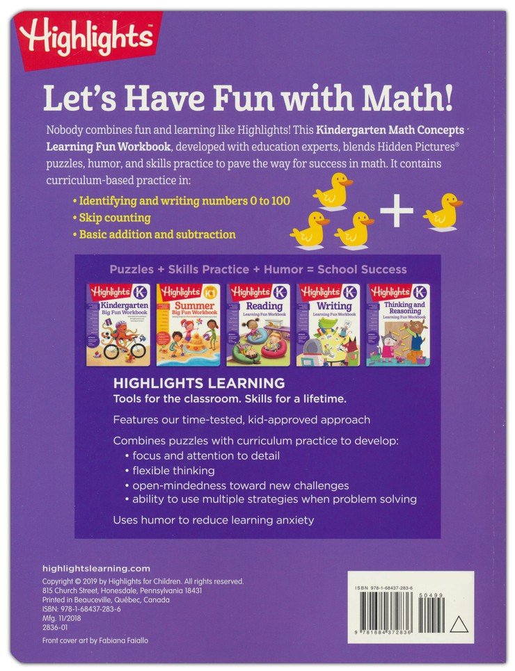 Highlights Kindergarten Learning Workbook Pack Reading; Math Concepts
