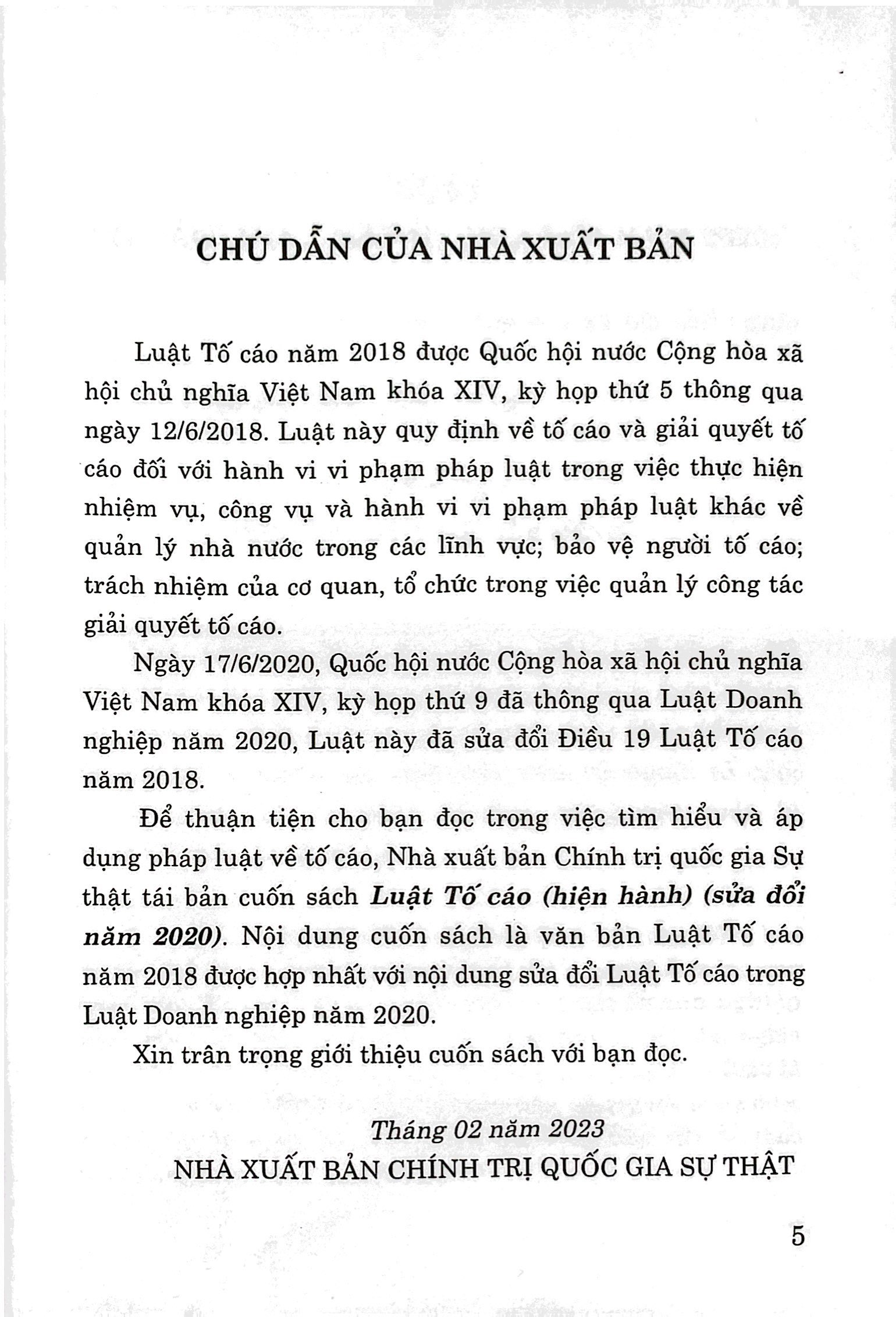 Luật Tố Cáo (Hiện Hành) (Sửa Đổi Năm 2020) PDF đọc ebook online, epub online, nghe sách nói audio miễn phí.