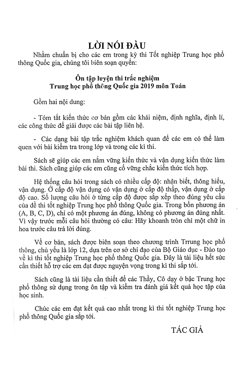 Tải sách Ôn Tập Luyện Thi Trắc Nghiệm THPT Quốc Gia 2019 - Môn Toán PDF đọc ebook online, epub online, nghe sách nói audio miễn phí.