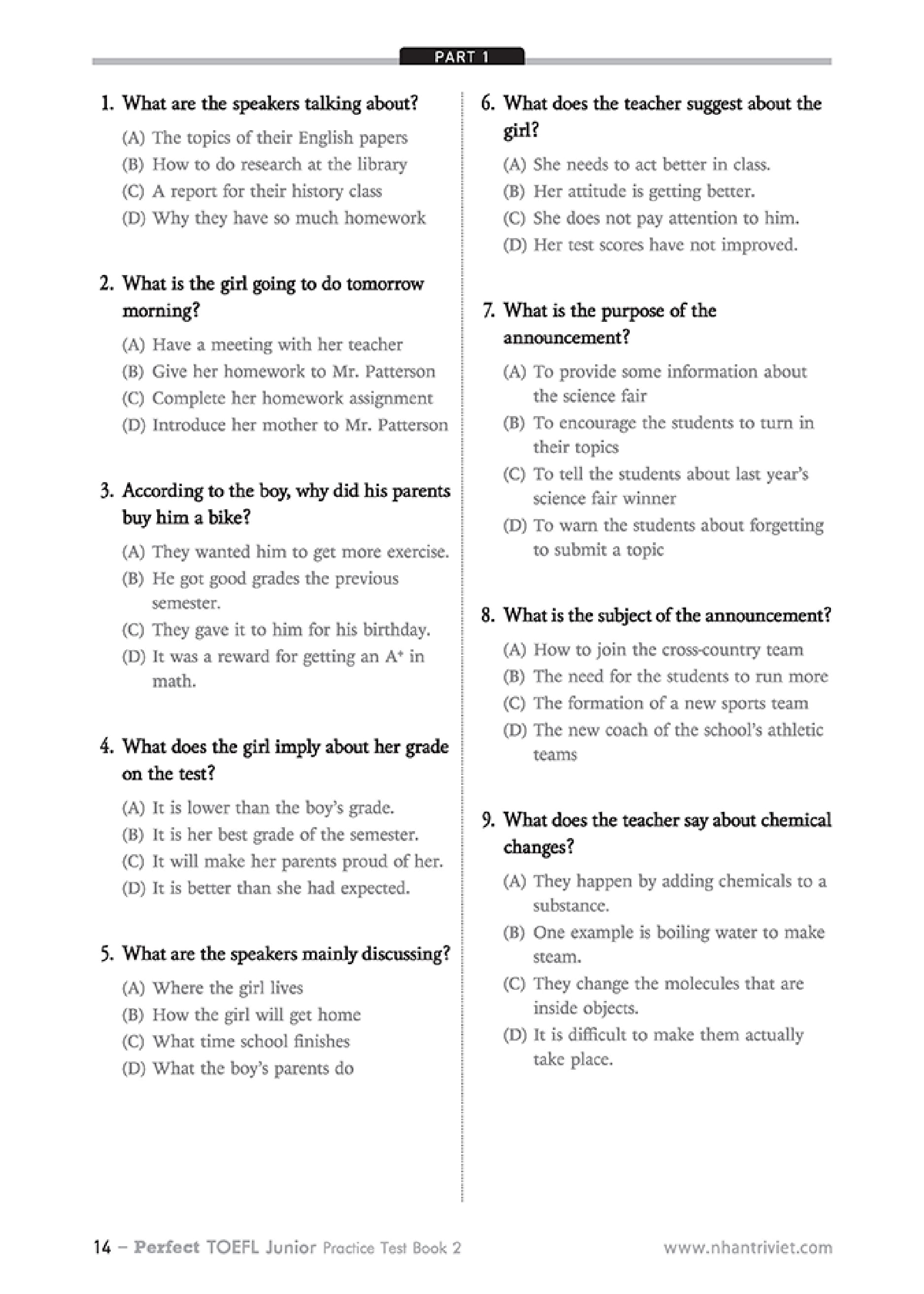 Bộ Perfect TOEFL Junior Practice Test - Book 2 CD PDF Bộ Perfect TOEFL Junior Practice Test - Book 2 CD PDF