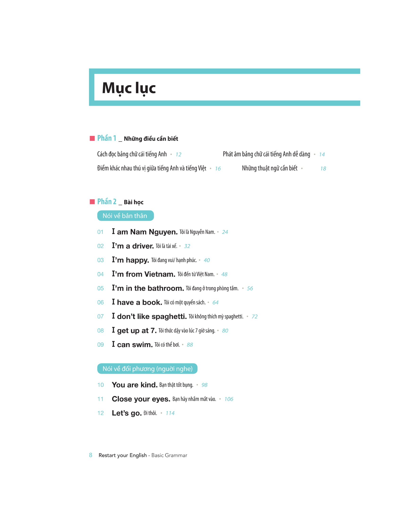 Restart Your English - Basic Grammar - Yêu Lại Tiếng Anh Từ Đầu PDF đọc ebook online, epub online, nghe sách nói audio miễn phí. Tải sách Restart Your English - Basic Grammar - Yêu Lại Tiếng Anh Từ Đầu PDF đọc ebook online, epub online, nghe sách nói audio miễn phí.