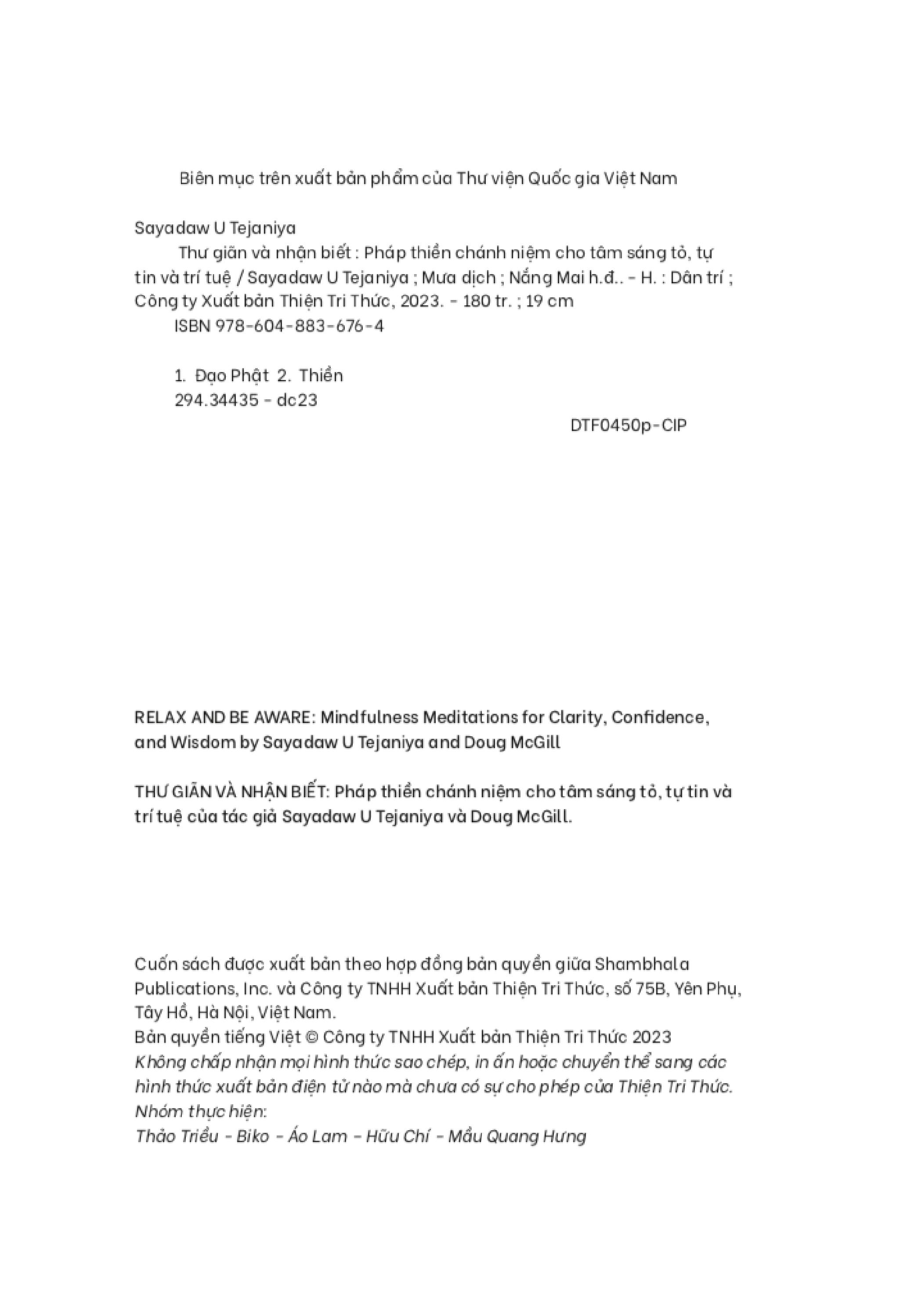 Thư Giãn Và Nhận Biết - Pháp Thiền Chánh Niệm Cho Tâm Sáng Tỏ, Tự Tin Và Trí Tuệ PDF đọc ebook online, epub online, nghe sách nói audio miễn phí. Thư Giãn Và Nhận Biết - Pháp Thiền Chánh Niệm Cho Tâm Sáng Tỏ, Tự Tin Và Trí Tuệ PDF đọc ebook online, epub online, nghe sách nói audio miễn phí.