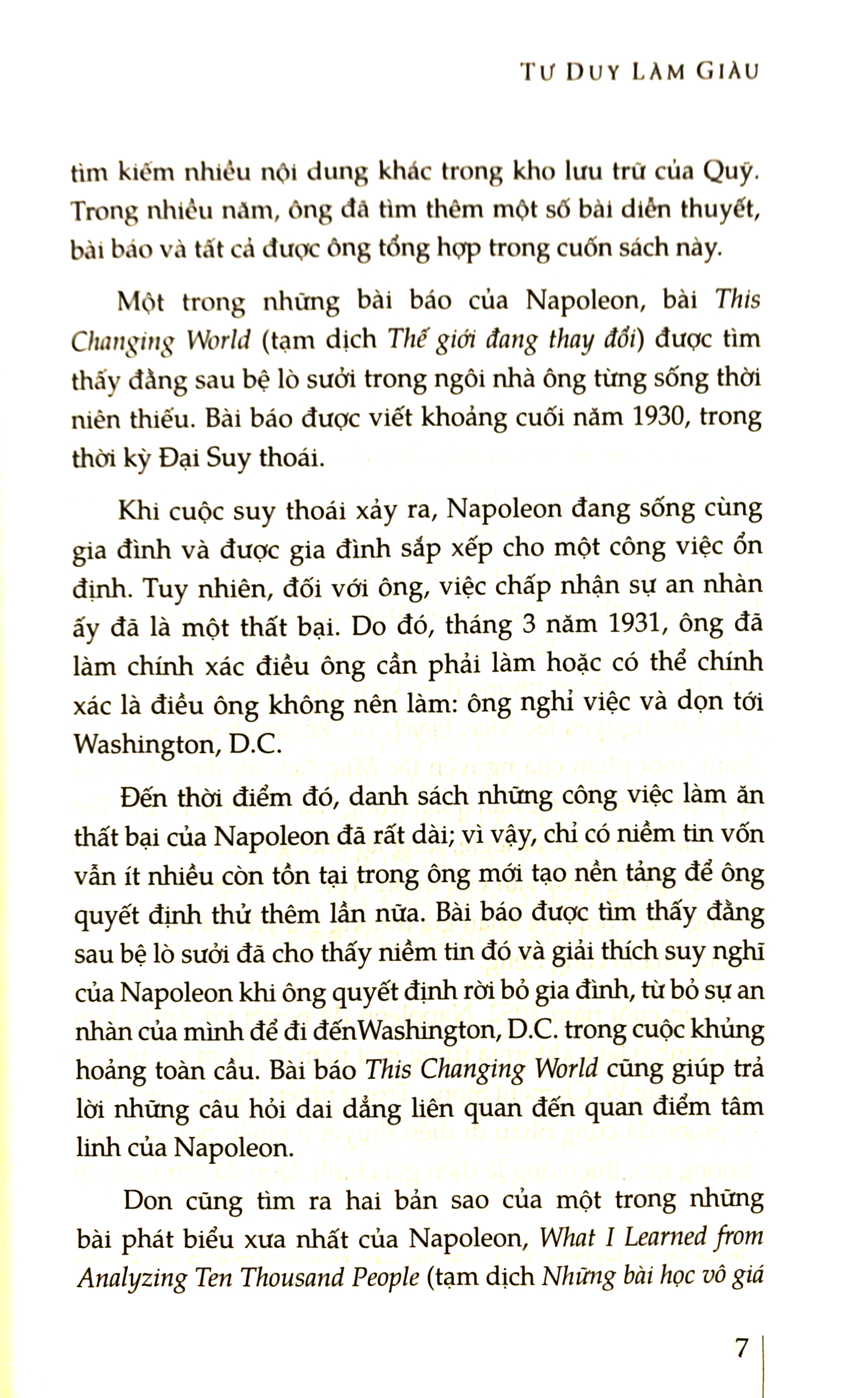 Tư Duy Làm Giàu - Những Bài Nói Chuyện Bất Hủ Của Napoleon Hill PDF đọc ebook online, epub online, nghe sách nói audio miễn phí.