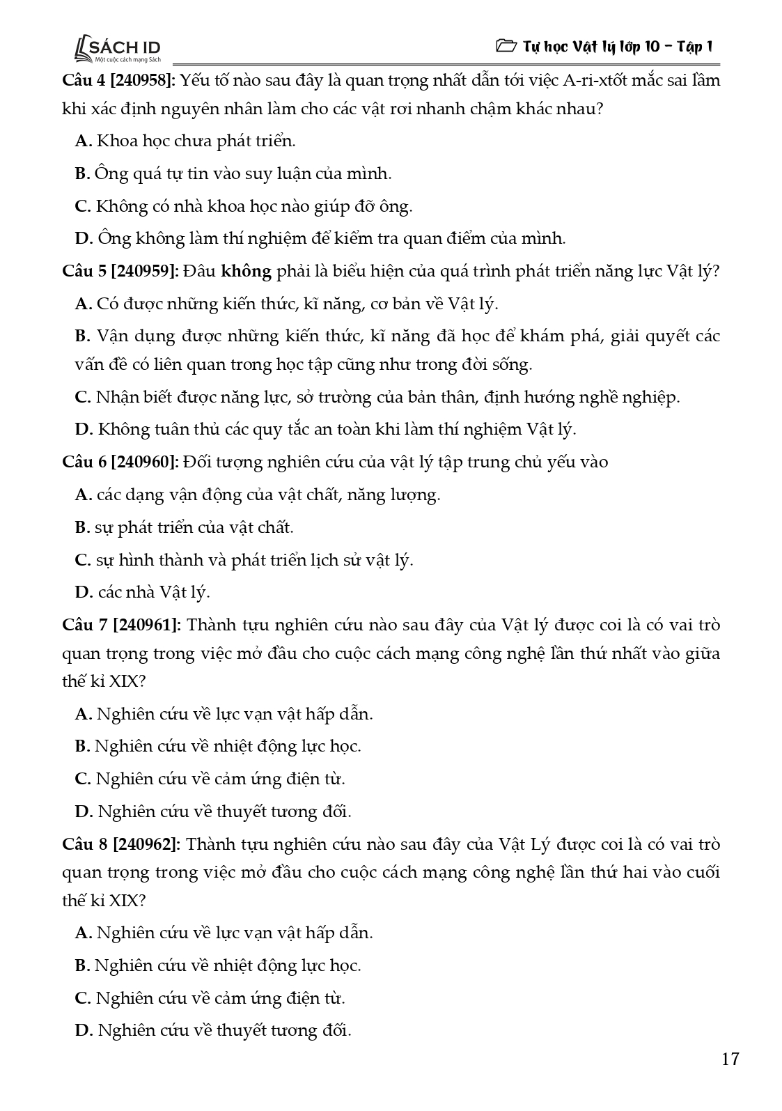 Tải sách Tự Học Vật Lí Lớp 10 - Tập 1 (Theo Chương Trình SGK Mới) PDF đọc ebook online, epub online, nghe sách nói audio miễn phí.