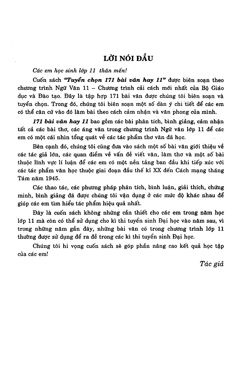 Tải sách Tuyển Chọn 171 Bài Văn Hay Lớp 11 PDF đọc ebook online, epub online, nghe sách nói audio miễn phí.