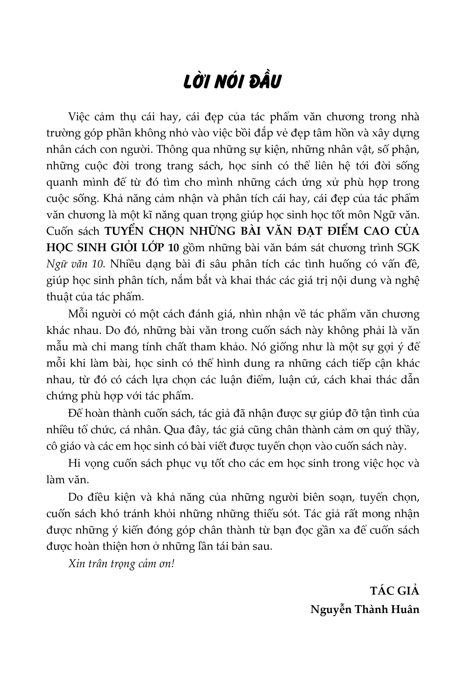 Tải sách Tuyển Chọn Những Bài Văn Đạt Điểm Cao Của Học Sinh Giỏi Lớp 10 PDF đọc ebook online, epub online, nghe sách nói audio miễn phí.