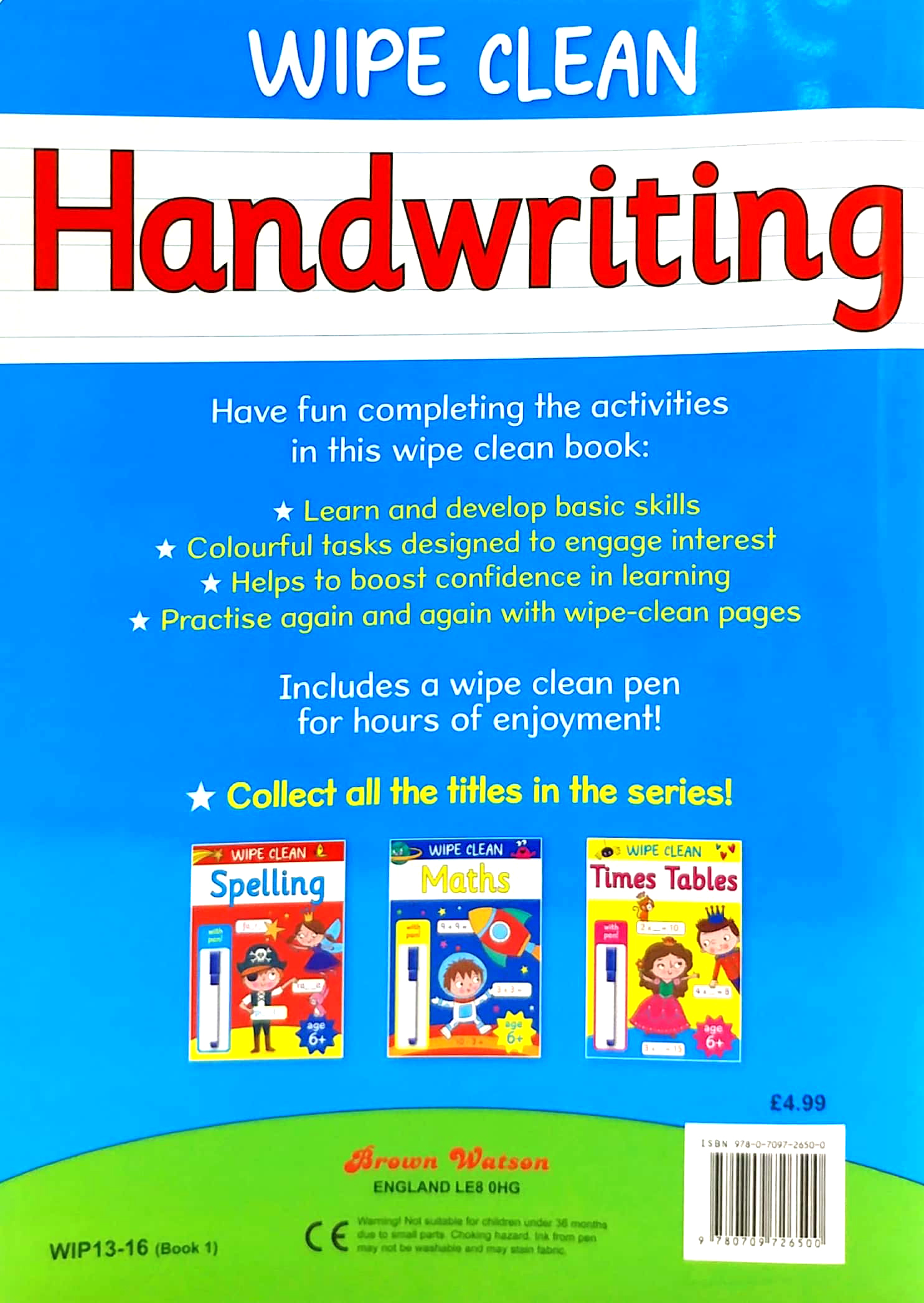 Wipe Clean Handwriting Book With Pen Age 6+